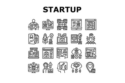 Startup Business Idea Launching Icons Set Vector