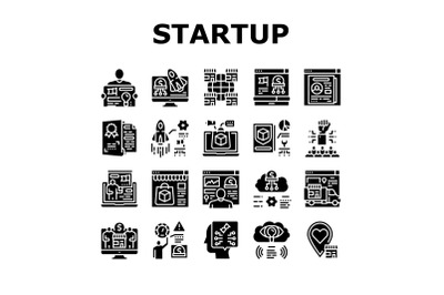 Startup Business Idea Launching Icons Set Vector