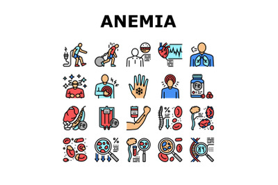 Anemia Patient Health Problem Icons Set Vector