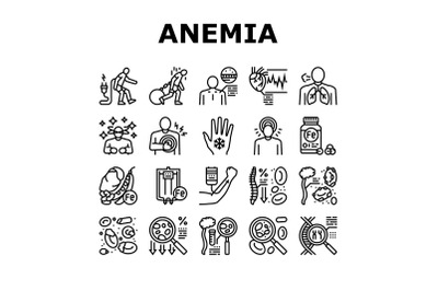 Anemia Patient Health Problem Icons Set Vector