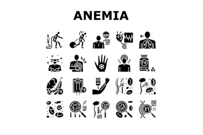 Anemia Patient Health Problem Icons Set Vector