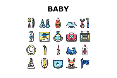 Baby Accessories And Equipment Icons Set Vector