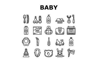 Baby Accessories And Equipment Icons Set Vector