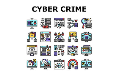 Cyber Crime Internet Business Icons Set Vector