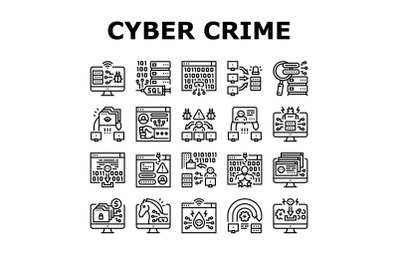 Cyber Crime Internet Business Icons Set Vector