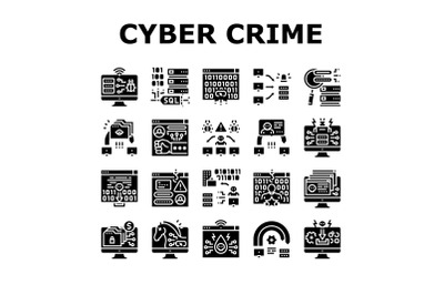 Cyber Crime Internet Business Icons Set Vector