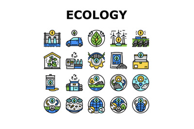 Ecology Protective Technology Icons Set Vector