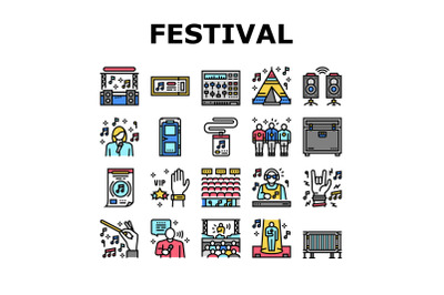 Music Festival Band Equipment Icons Set Vector