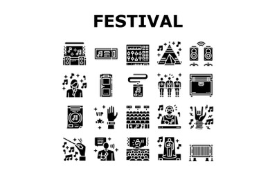 Music Festival Band Equipment Icons Set Vector