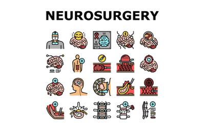 Neurosurgery Medical Treatment Icons Set Vector