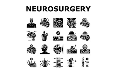 Neurosurgery Medical Treatment Icons Set Vector