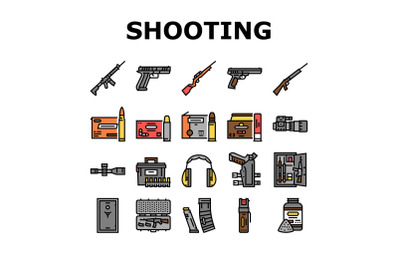 Shooting Weapon And Accessories Icons Set Vector