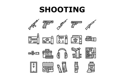 Shooting Weapon And Accessories Icons Set Vector