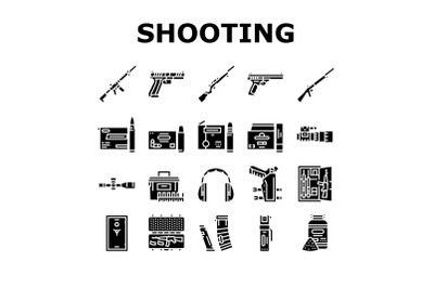 Shooting Weapon And Accessories Icons Set Vector