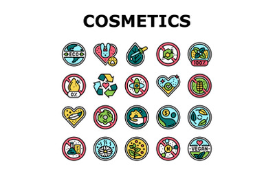 Eco Cosmetics Organic And Bio Icons Set Vector