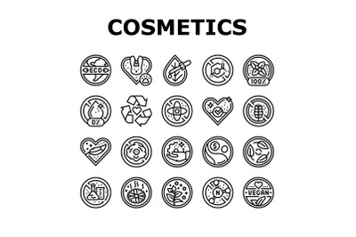 Eco Cosmetics Organic And Bio Icons Set Vector