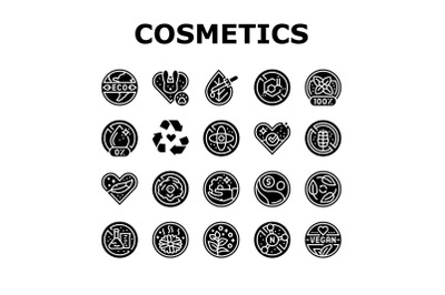 Eco Cosmetics Organic And Bio Icons Set Vector