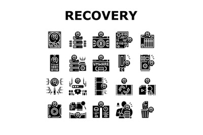 Data Recovery Computer Processing Icons Set Vector