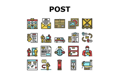 Post Office Delivery Service Icons Set Vector