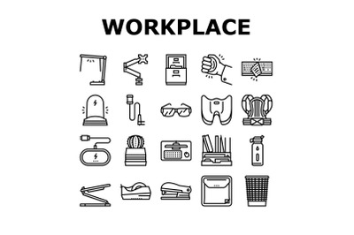 Workplace Accessories And Tools Icons Set Vector