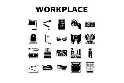 Workplace Accessories And Tools Icons Set Vector