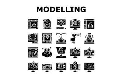 3d Modelling Software And Device Icons Set Vector