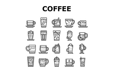 Coffee Types Energy Morning Drink Icons Set Vector