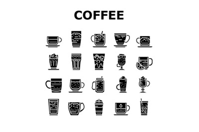 Coffee Types Energy Morning Drink Icons Set Vector