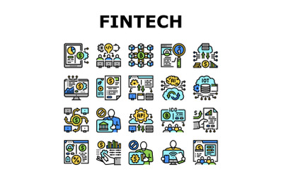 Fintech Financial Technology Icons Set Vector