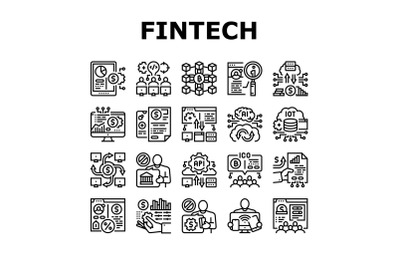 Fintech Financial Technology Icons Set Vector