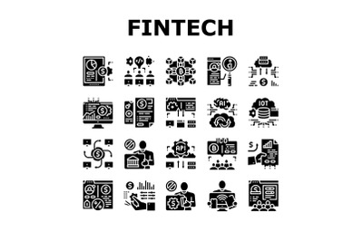 Fintech Financial Technology Icons Set Vector