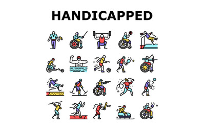 Handicapped Athlete Sport Game Icons Set Vector