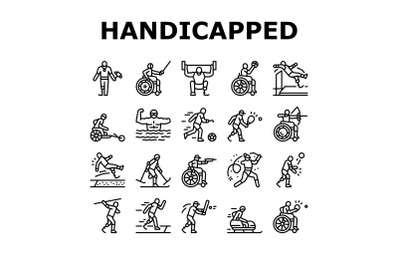 Handicapped Athlete Sport Game Icons Set Vector