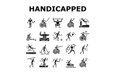 Handicapped Athlete Sport Game Icons Set Vector