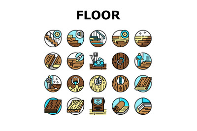 Hardwood Floor And Stair Renovate Icons Set Vector