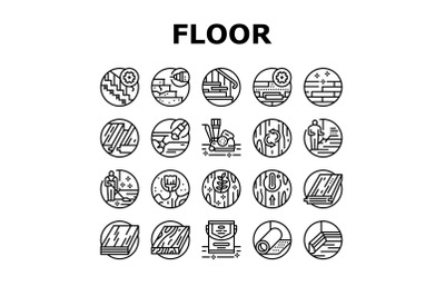 Hardwood Floor And Stair Renovate Icons Set Vector