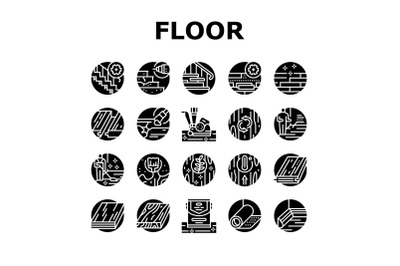 Hardwood Floor And Stair Renovate Icons Set Vector