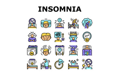 Insomnia Person Chronic Problem Icons Set Vector