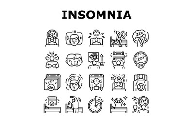 Insomnia Person Chronic Problem Icons Set Vector