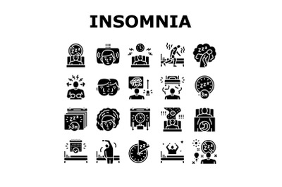 Insomnia Person Chronic Problem Icons Set Vector