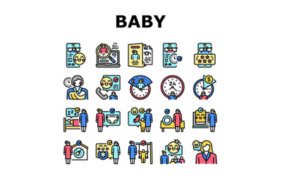 Baby Sitting Work Occupation Icons Set Vector