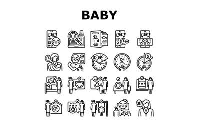 Baby Sitting Work Occupation Icons Set Vector