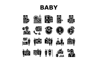 Baby Sitting Work Occupation Icons Set Vector