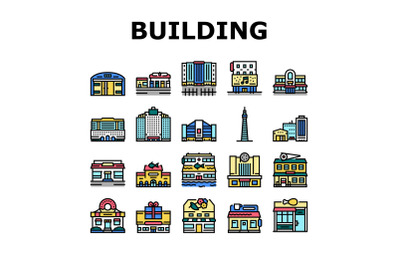 Building Restaurant And Store Icons Set Vector