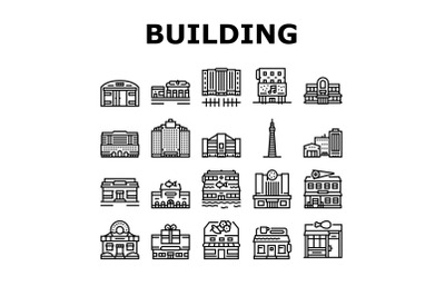 Building Restaurant And Store Icons Set Vector