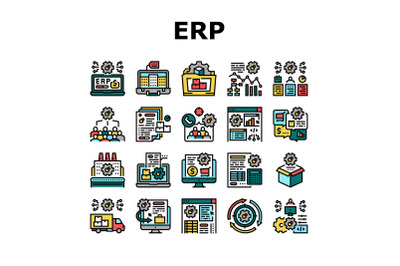 Erp Enterprise Resource Planning Icons Set Vector