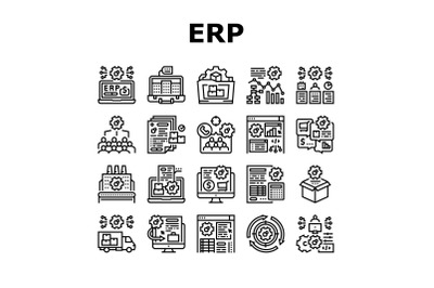 Erp Enterprise Resource Planning Icons Set Vector