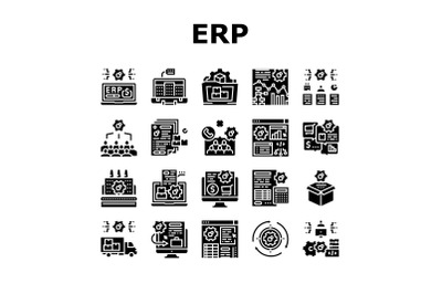 Erp Enterprise Resource Planning Icons Set Vector