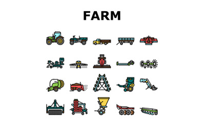 Farm Equipment And Transport Icons Set Vector