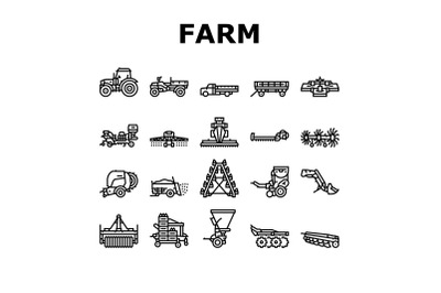 Farm Equipment And Transport Icons Set Vector